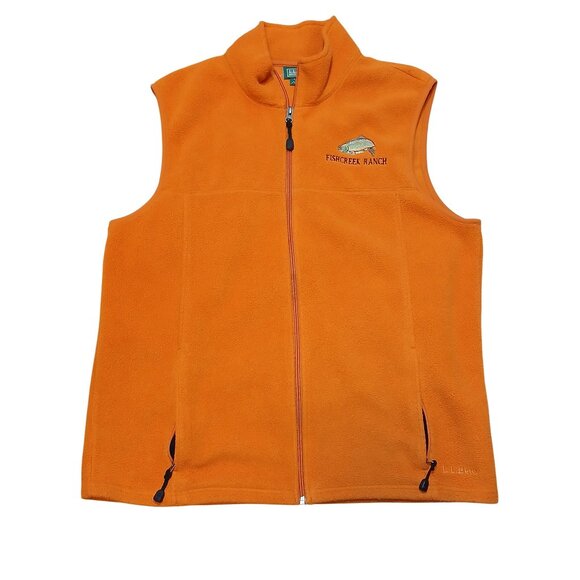 LL Bean Fleece Vest Mens Large Tall Orange Fishcreek Ranch Warm Layering Jacket - Picture 1 of 9